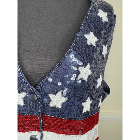 The Quaker Factory‎ Sequins Vest Red White Blue flag 4th of July & flags USA, 1X - Picture 2 of 10